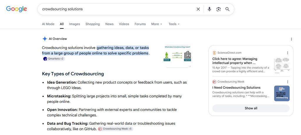 Example of answer-first search optimization results